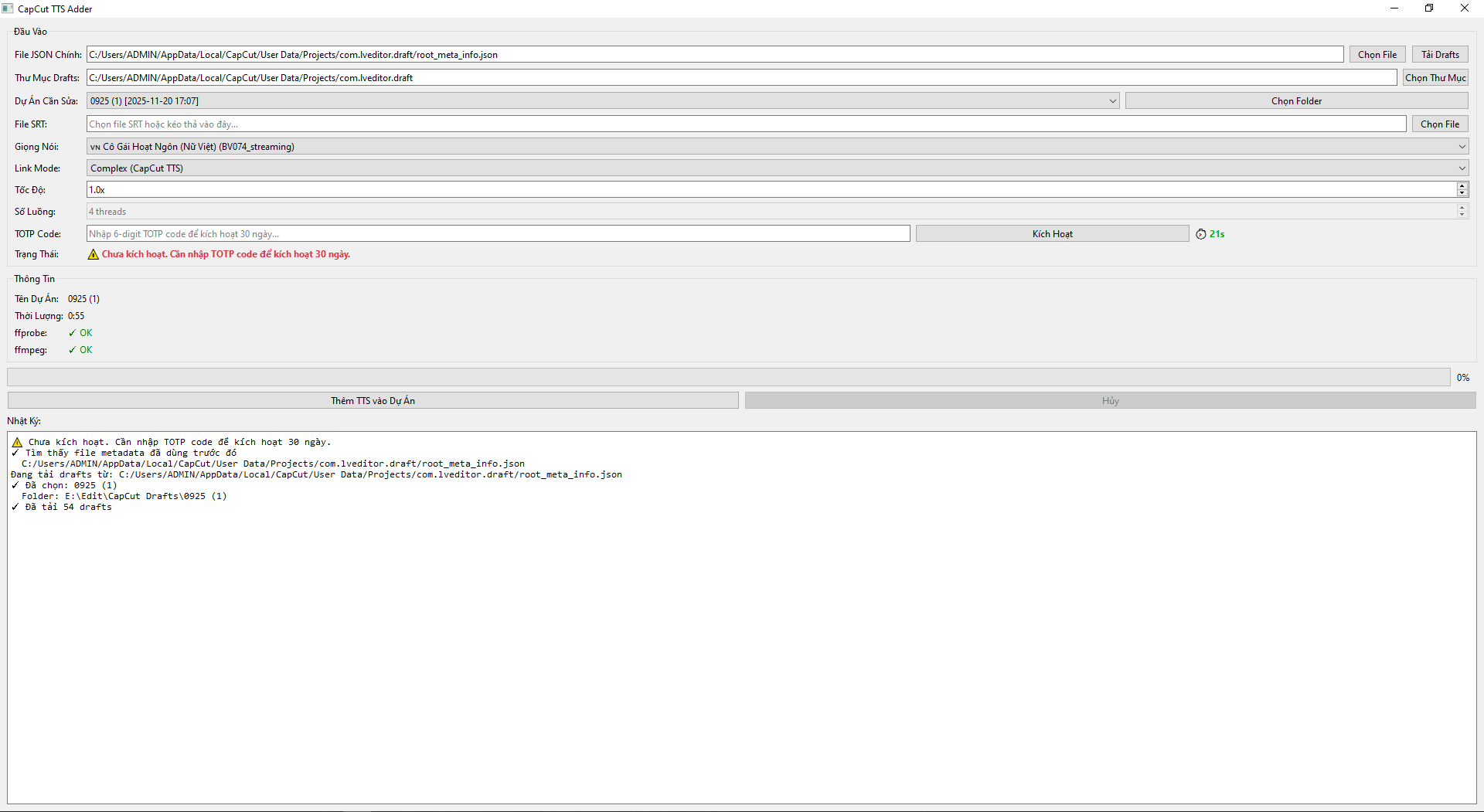 Tool TTS tạo phụ đề